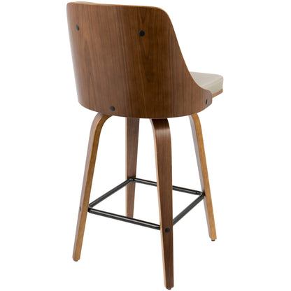 Mid-Century Modern Dining Room Counter Stools in Grey Faux Leather