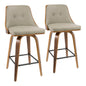 26" Mid-Century Modern Counter Stool in Walnut with Light Grey Faux Leather  - Set of 2