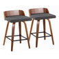 26" Mid-Century Modern Fixed-Height Counter Stool with Swivel in Walnut Wood and Charcoal Fabric with Square Black Metal Footrest  - Set of 2