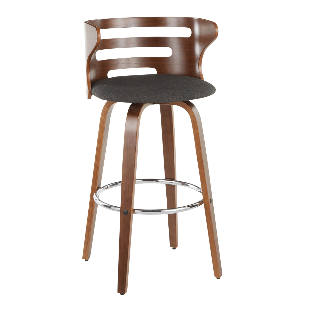 Charcoal Fabric Barstools - 2 Mid-Century Swivel Bar Stools