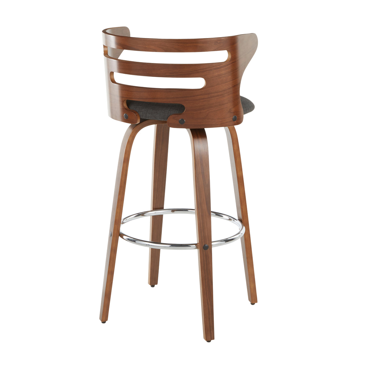 Charcoal Fabric Barstools - 2 Mid-Century Swivel Bar Stools