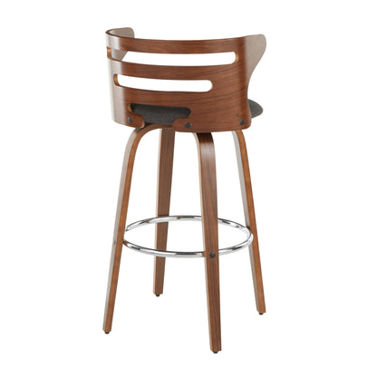 Charcoal Fabric Barstools - 2 Mid-Century Swivel Bar Stools