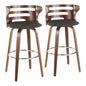Mid-Century Modern Barstool with Swivel in Walnut and Charcoal Fabric  - Set of 2