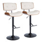 Mid-Century Modern Adjustable Barstool with Swivel in Walnut with Cream Faux Leather  - Set of 2