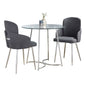-Contemporary Dining Set in Chrome Metal, Clear Glass Tabletop and Grey Fabric  - 3 Piece