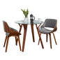 Folia Round Fabrizzi Mid-Century Modern Dining Set in Walnut Wood, Round Clear Tempered Glass and Grey Fabric by  - 3 Piece