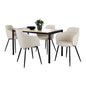 Contemporary Dining Set in Black Metal, Natural Wood and Cream Noise Fabric  - 5 Piece