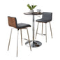Swivel Mid-Century Modern Counter Height Dining Set with Adjustable Table in Chrome Metal, Brown Wood Tabletop, Stainless Steel and Grey Faux Leather  - 3 Piece