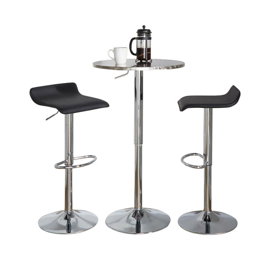 RoundContemporary Adjustable Bar Set in Silver and Chrome Metal with Black PVC and Oval Footrest  - 3 Piece