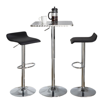 SquareContemporary Adjustable Bar Set in Silver and Chrome Metal with Black PVC and Oval Footrest  - 3 Piece