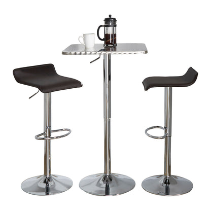 SquareContemporary Adjustable Bar Set in Silver and Chrome Metal with Brown PVC and Oval Footrest  - 3 Piece