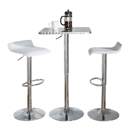SquareContemporary Adjustable Bar Set in Silver and Chrome Metal with White PVC and Oval Footrest  - 3 Piece