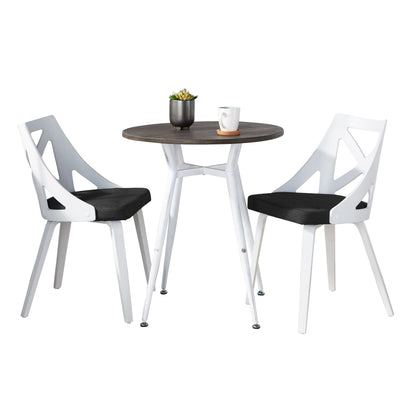 Clara-Round Dinette Set - Vintage White Metal, Charcoal Fabric Dining Table &