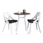 Clara- Round Dinette Set in Vintage White Metal with Rounded Espresso Wood-Pressed Grain Bamboo Tabletop and White Textured Wood with Charcoal Fabric  - 3 Piece
