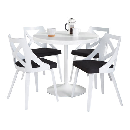 Contemporary Dining Set in White Steel with White Wood Tabletop and White Textured Wood with Charcoal Fabric  - 5 Piece