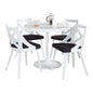 Contemporary Dining Set in White Steel with White Wood Tabletop and White Textured Wood with Charcoal Fabric  - 5 Piece