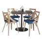Contemporary Dining Set in Antique Metal with Espresso Wood-Pressed Grain Bamboo Tabletop and Whitewashed Wood with Blue Fabric  - 5 Piece