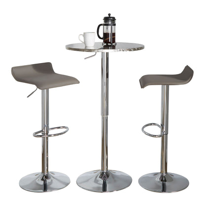 RoundContemporary Adjustable Bar Set in Silver and Chrome Metal with Grey PVC and Oval Footrest  - 3 Piece