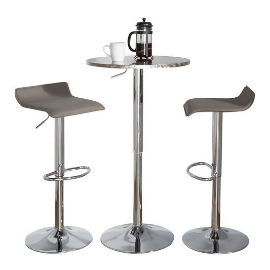 RoundContemporary Adjustable Bar Set in Silver and Chrome Metal with Grey PVC and Oval Footrest  - 3 Piece
