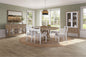 Round Expandable Table 4 Ladderback white Chairs Glass Front Server and Display Cabinet