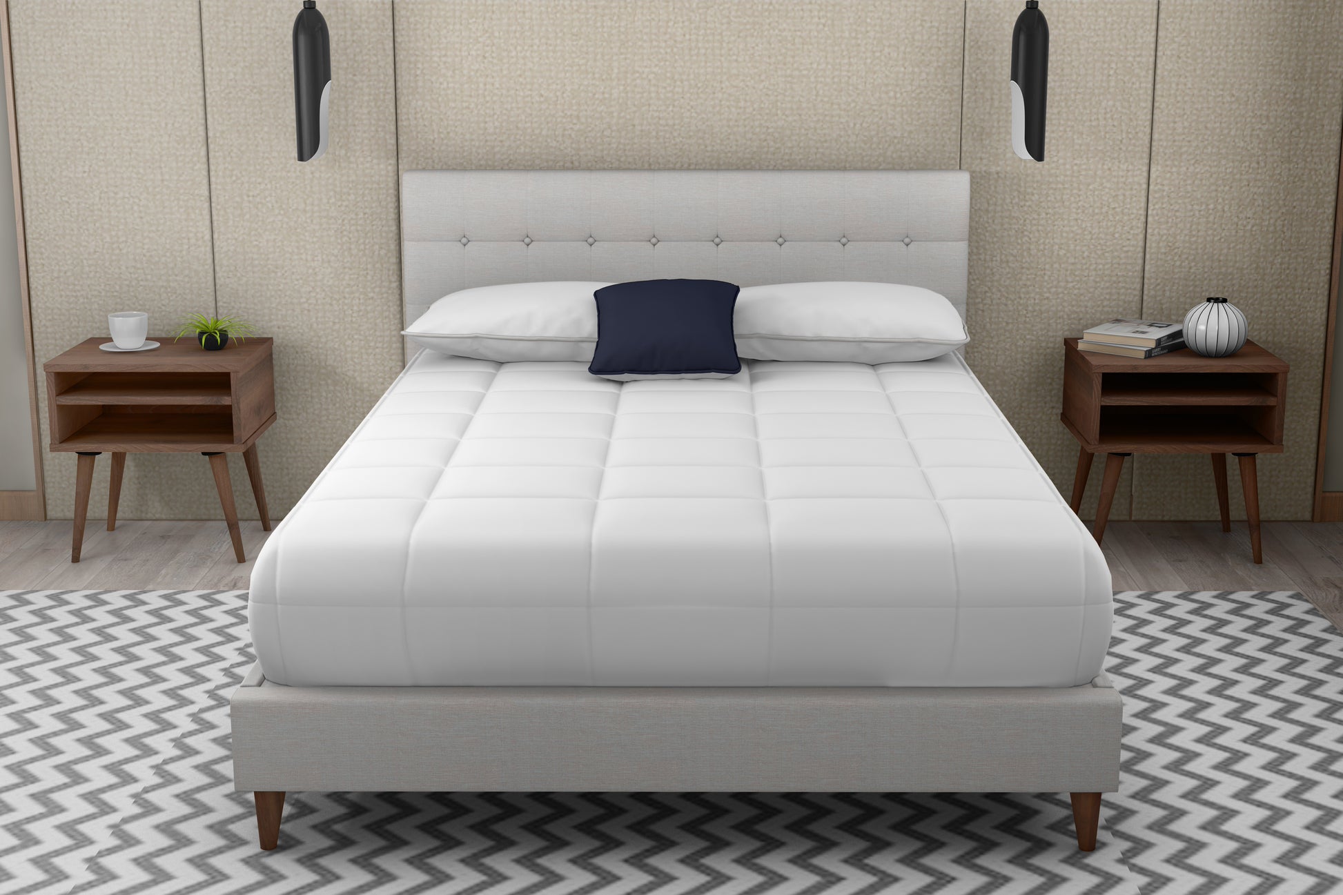 Queen Upholstered Bed With 2 Nightstands