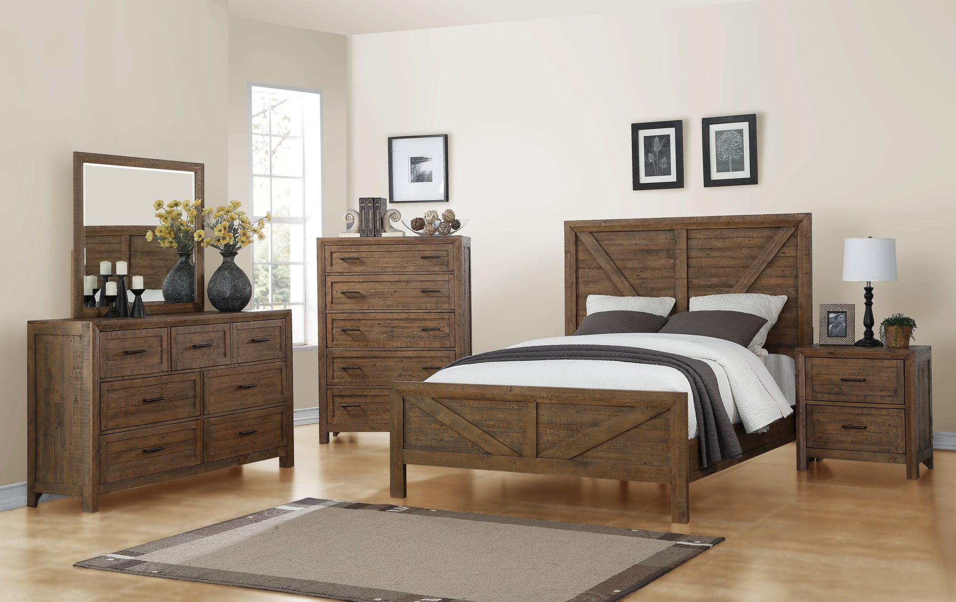 Queen Solid Wood Brown Bed Frame for Bedrooms