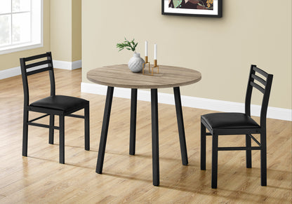 3-Piece Taupe Drop Leaf Dining Table Set with Black Chairs for Dining Room