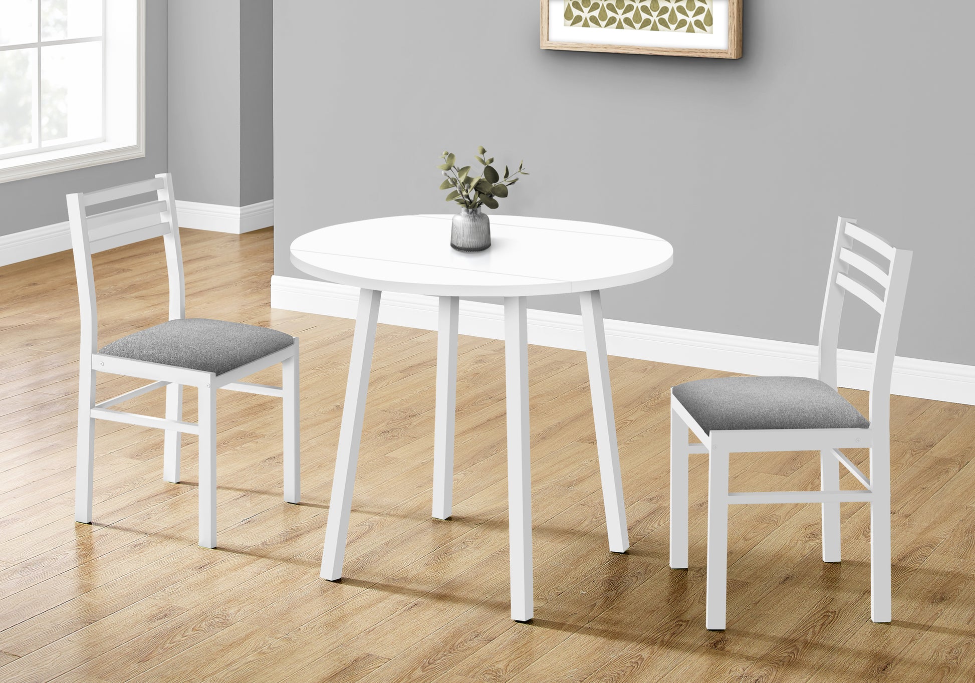 Small White Drop Leaf Dining Table Set - 3 Piece Kitchen Table for Dining Room