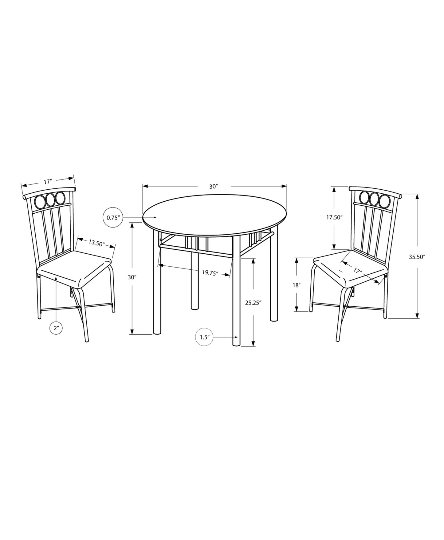 Small Black Bistro Dining Table Set - 3 Piece Kitchen Table for Dining Room
