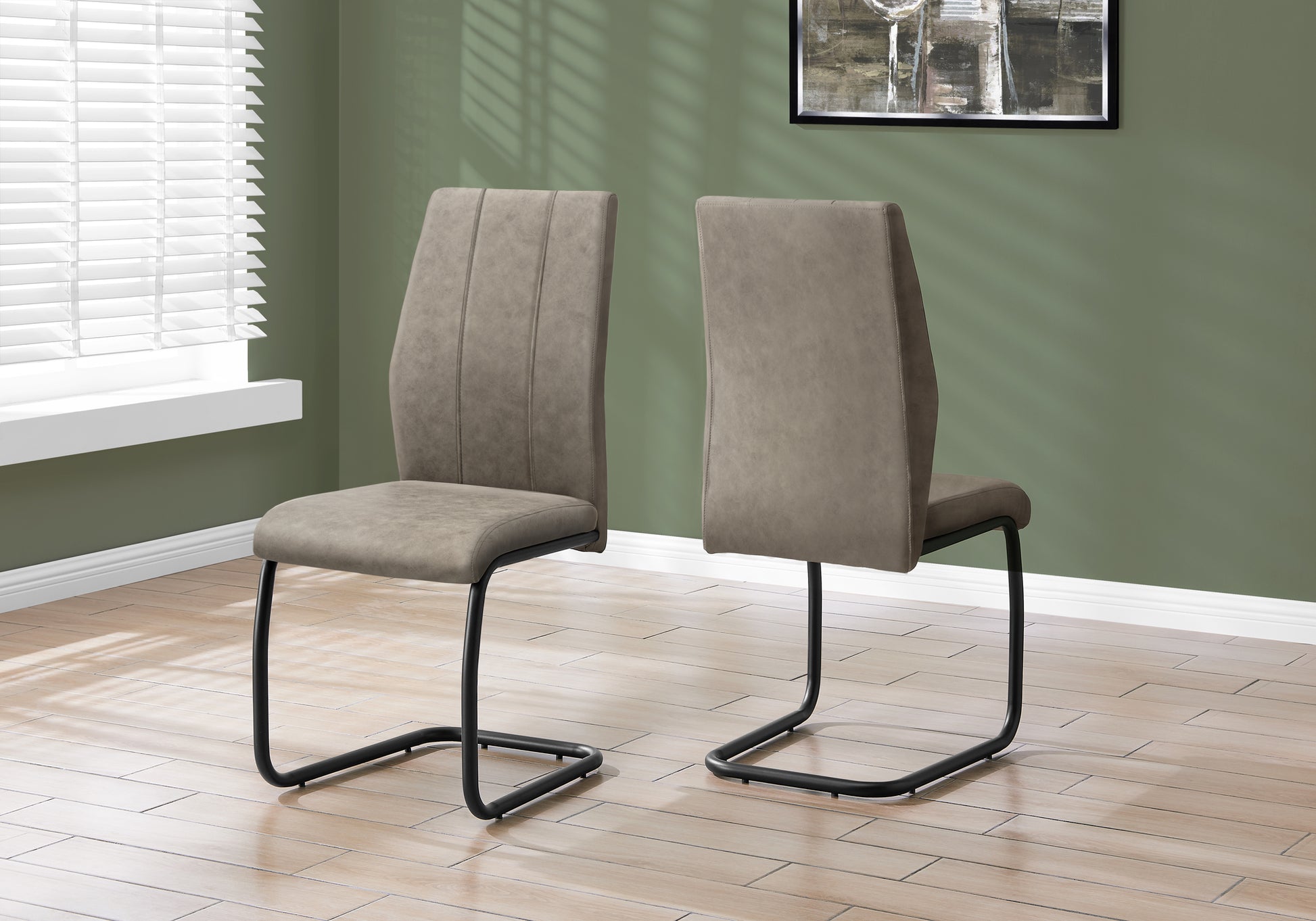 Dining Chair, Set Of 2, Side, Upholstered, Kitchen, Dining Room, 39" Height, Brown Fabric, Black Metal, Contemporary, Modern