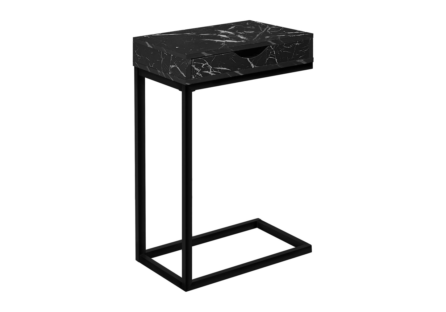 Black C-Shaped Accent Table with Storage Drawer