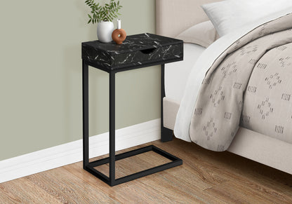 Black C-Shaped Accent Table with Storage Drawer