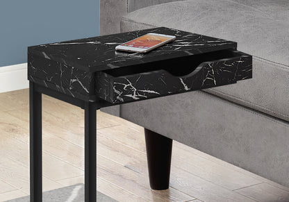 Black C-Shaped Accent Table with Storage Drawer