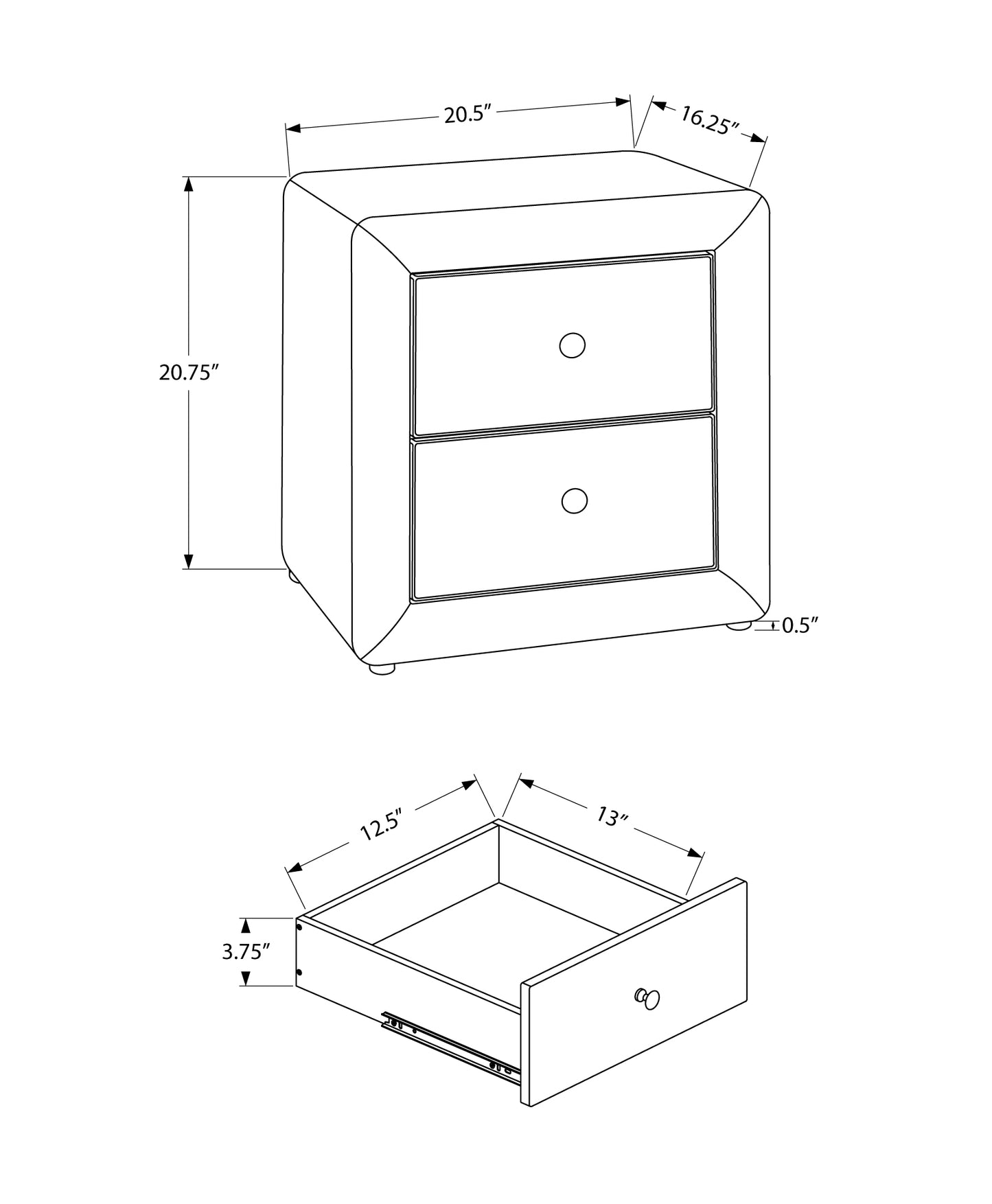 Grey Linen Nightstand with Two Drawers - 20.5" W