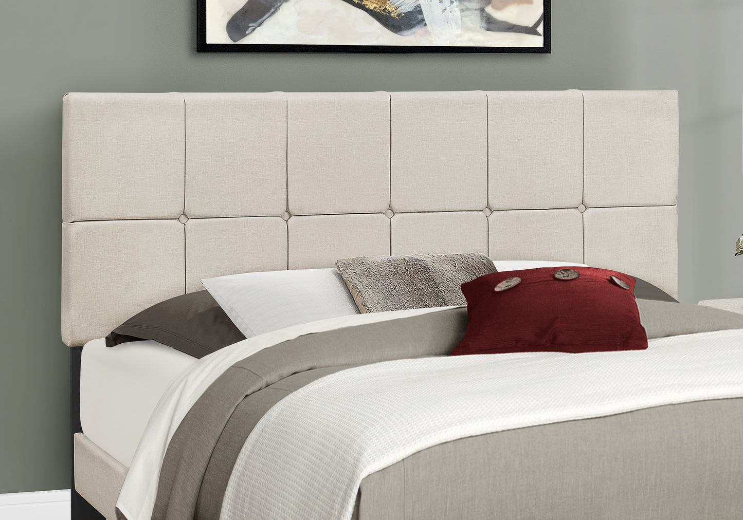 Queen Size Beige Upholstered Bed Frame
