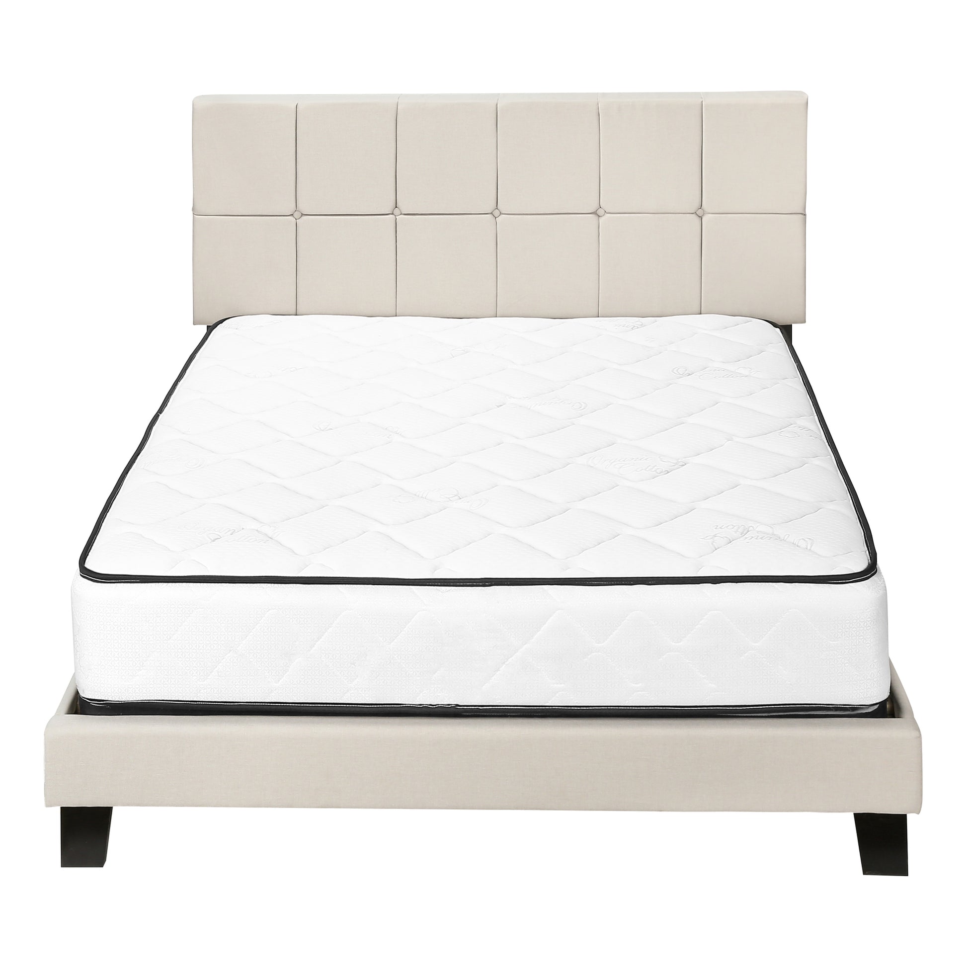 Queen Size Beige Upholstered Bed Frame