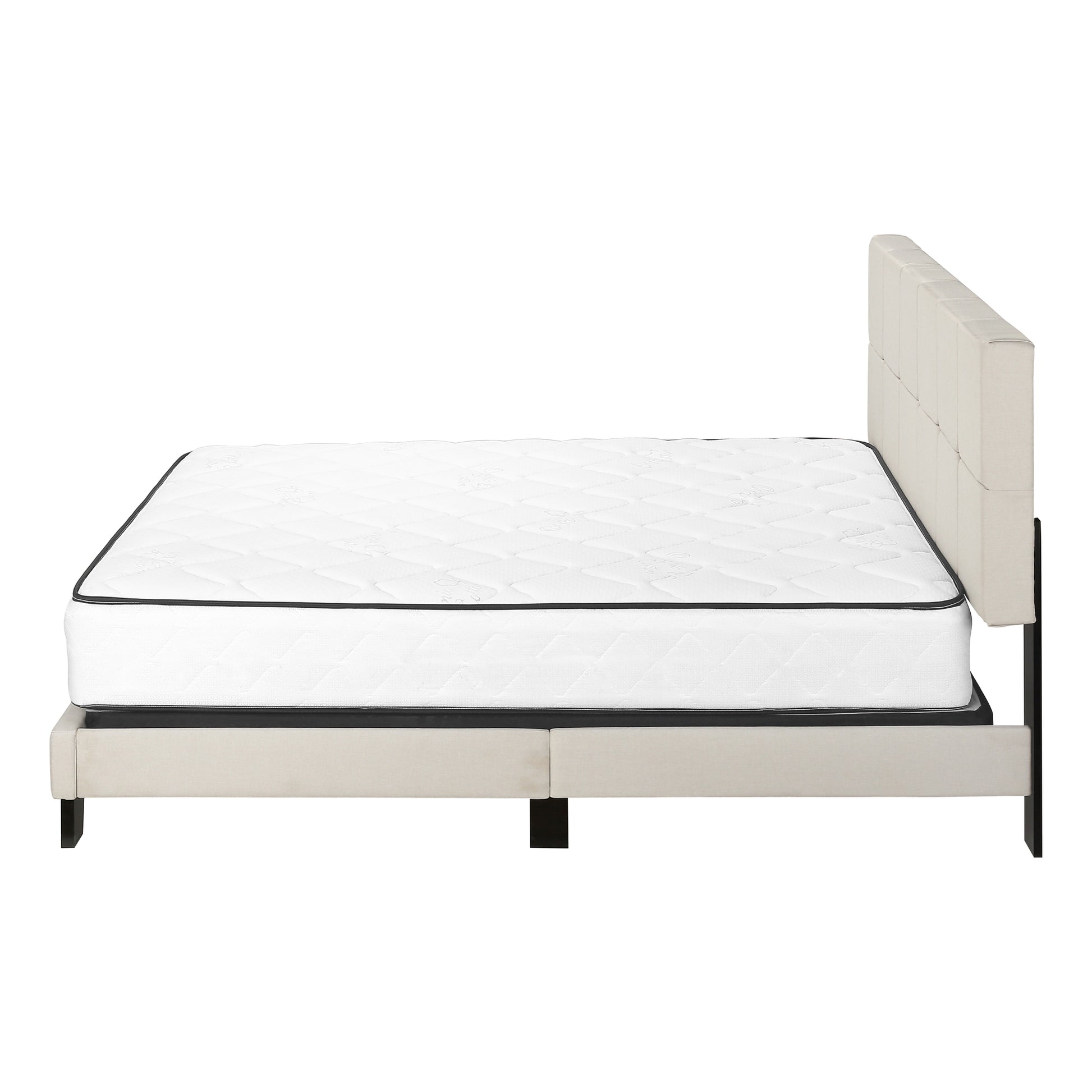 Queen Size Beige Upholstered Bed Frame