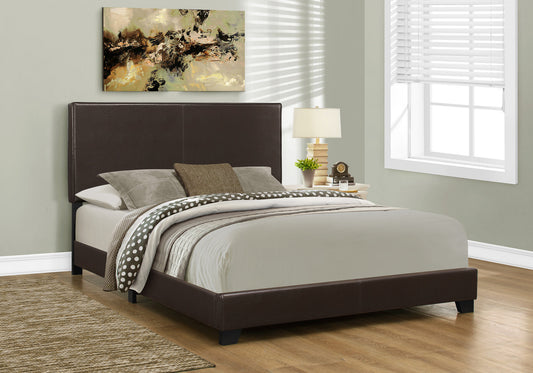 Queen Upholstered Bed - Brown Faux Leather Frame for Bedroom