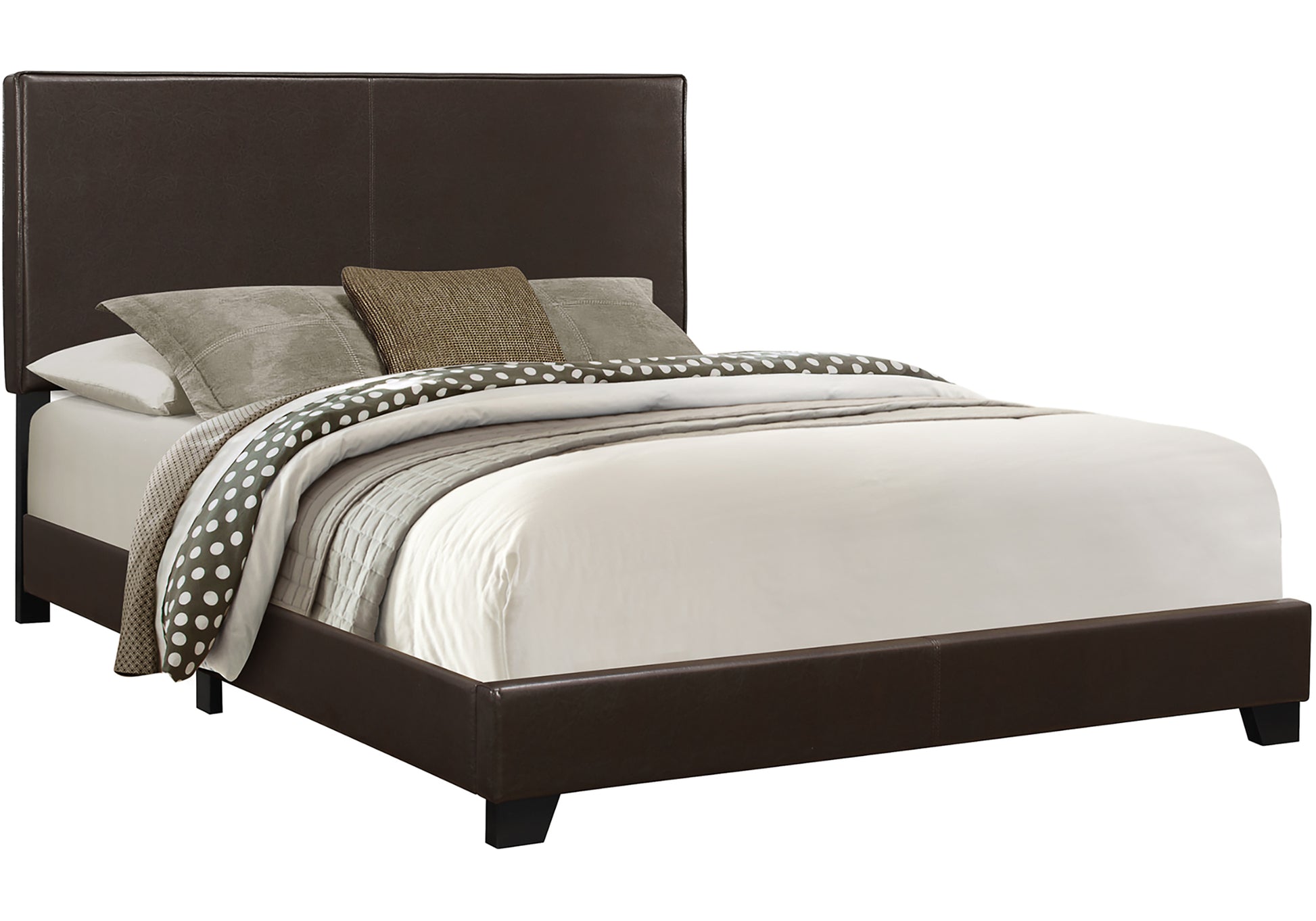 Queen Upholstered Bed - Brown Faux Leather Frame for Bedroom