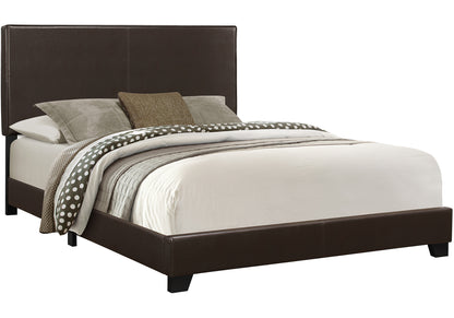 Queen Upholstered Bed - Brown Faux Leather Frame for Bedroom