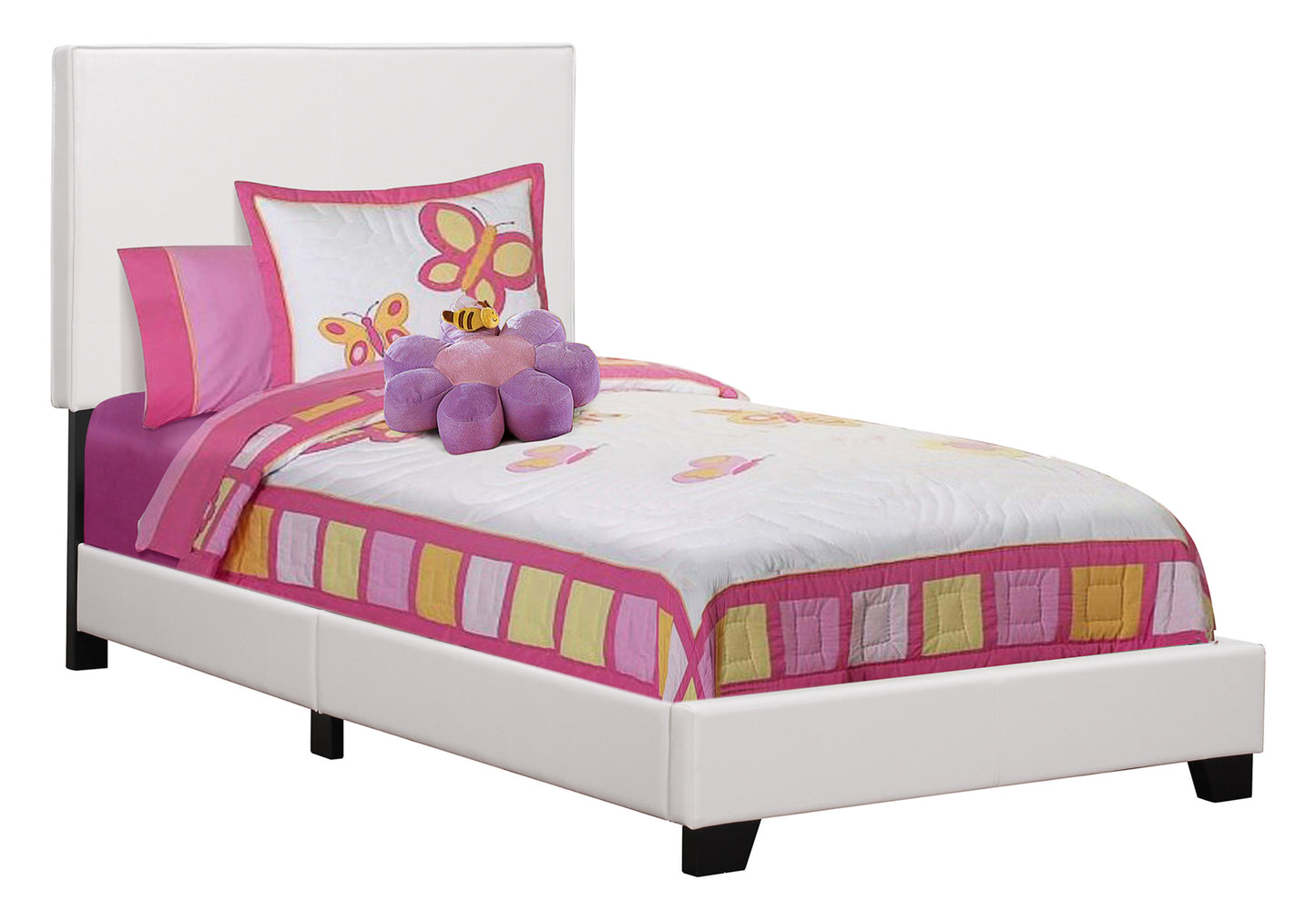 Twin Size White Leather Platform Bed Frame for Bedroom