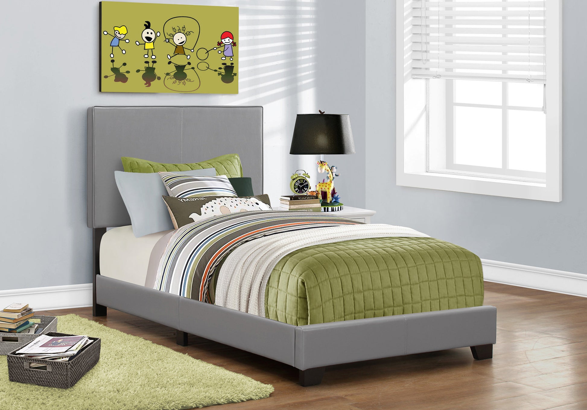 Grey Twin Bed Frame - Upholstered Platform Bed for Bedroom