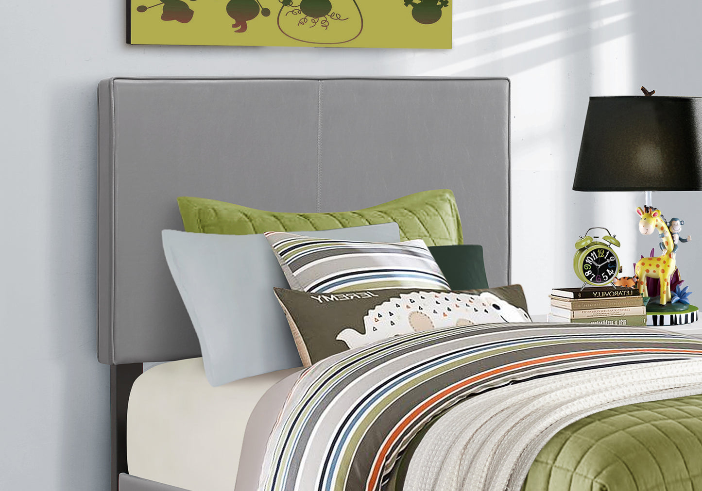 Grey Twin Bed Frame - Upholstered Platform Bed for Bedroom