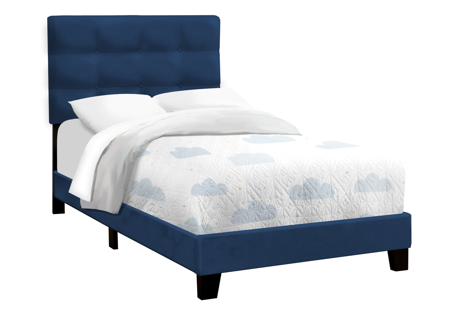 Navy Blue Velvet Upholstered Twin Bed Frame - Youth Bedroom