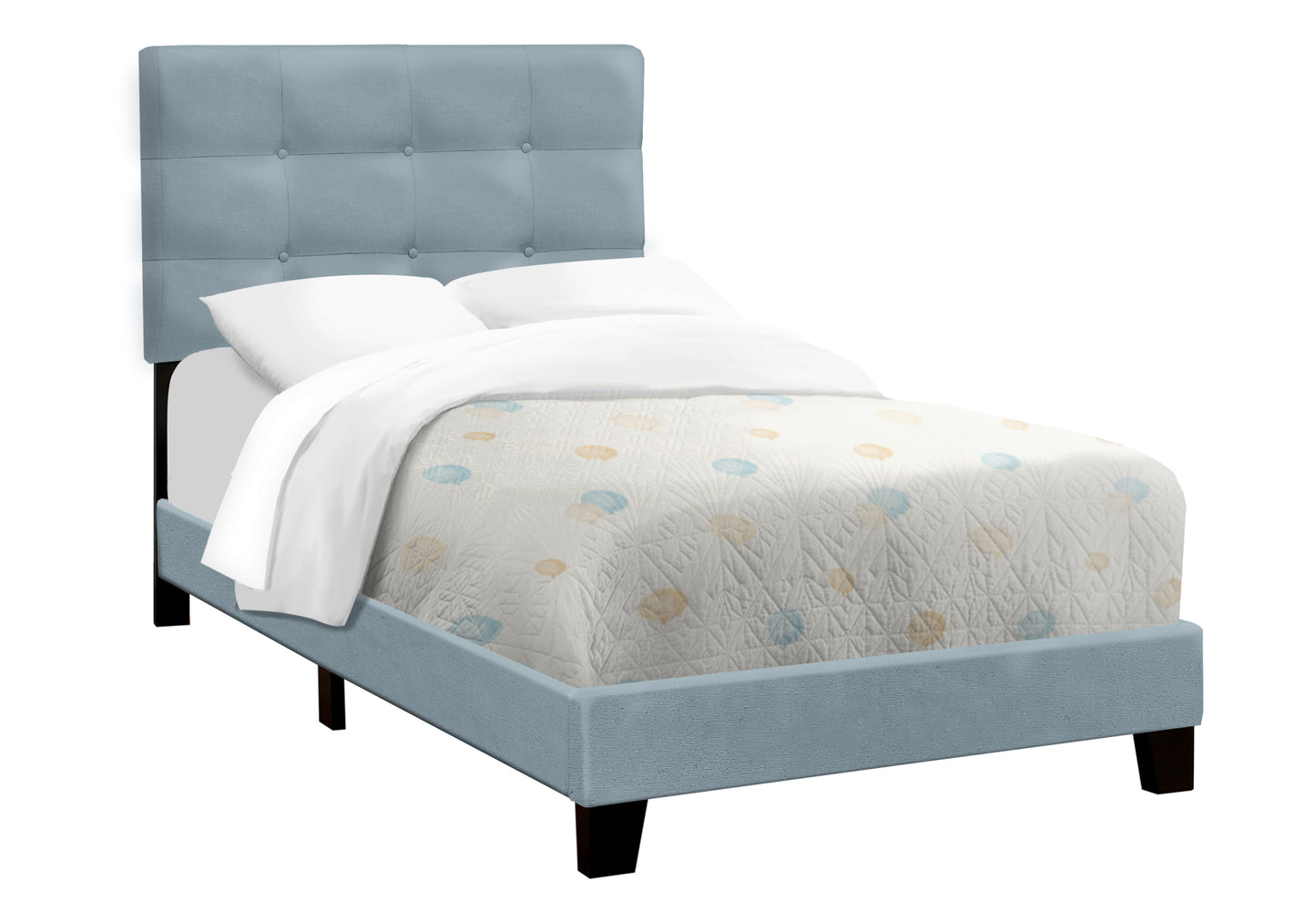 Twin Size Blue Velvet Upholstered Bed Frame