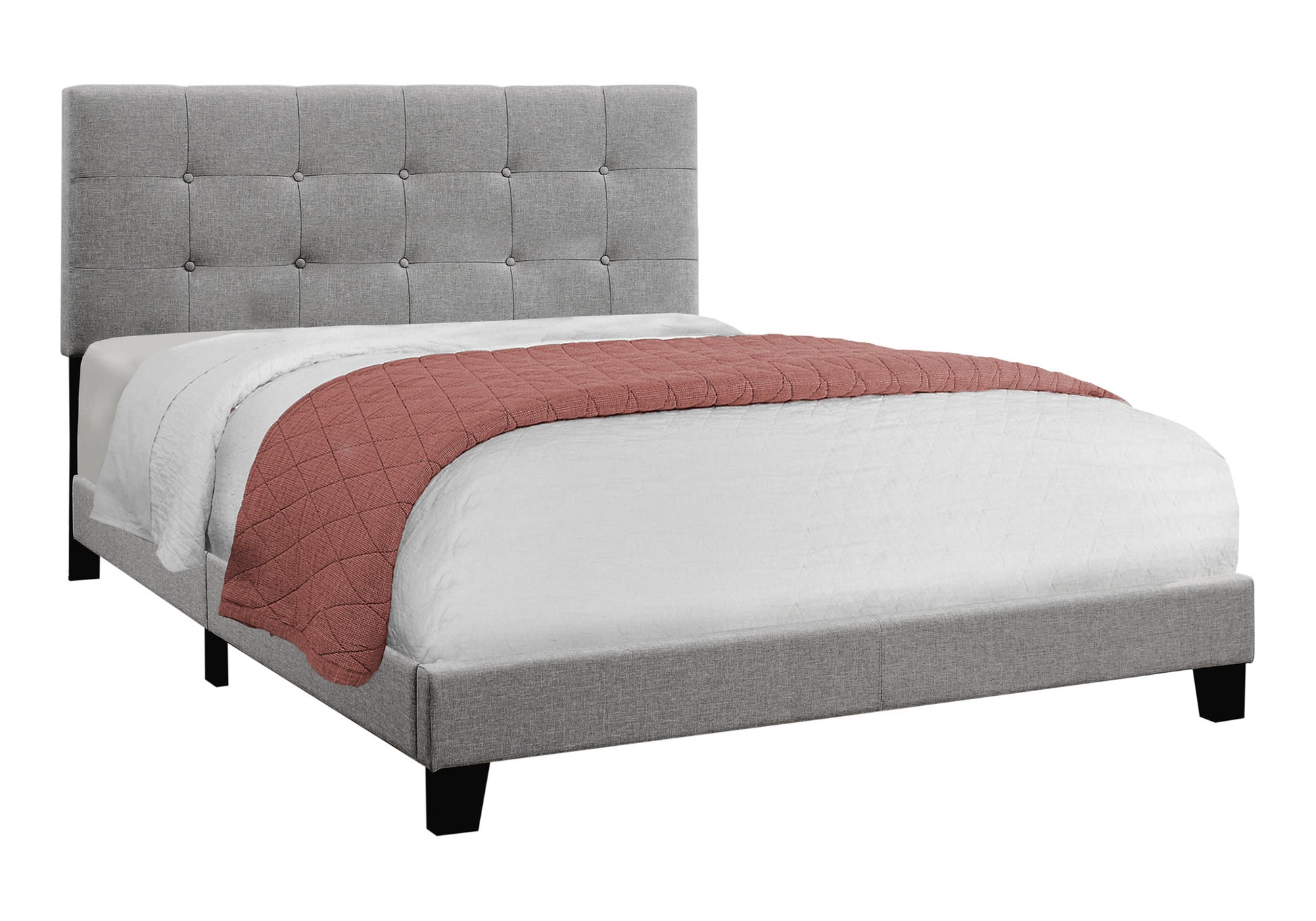 Grey Upholstered Queen Bed Frame - Linen Look
