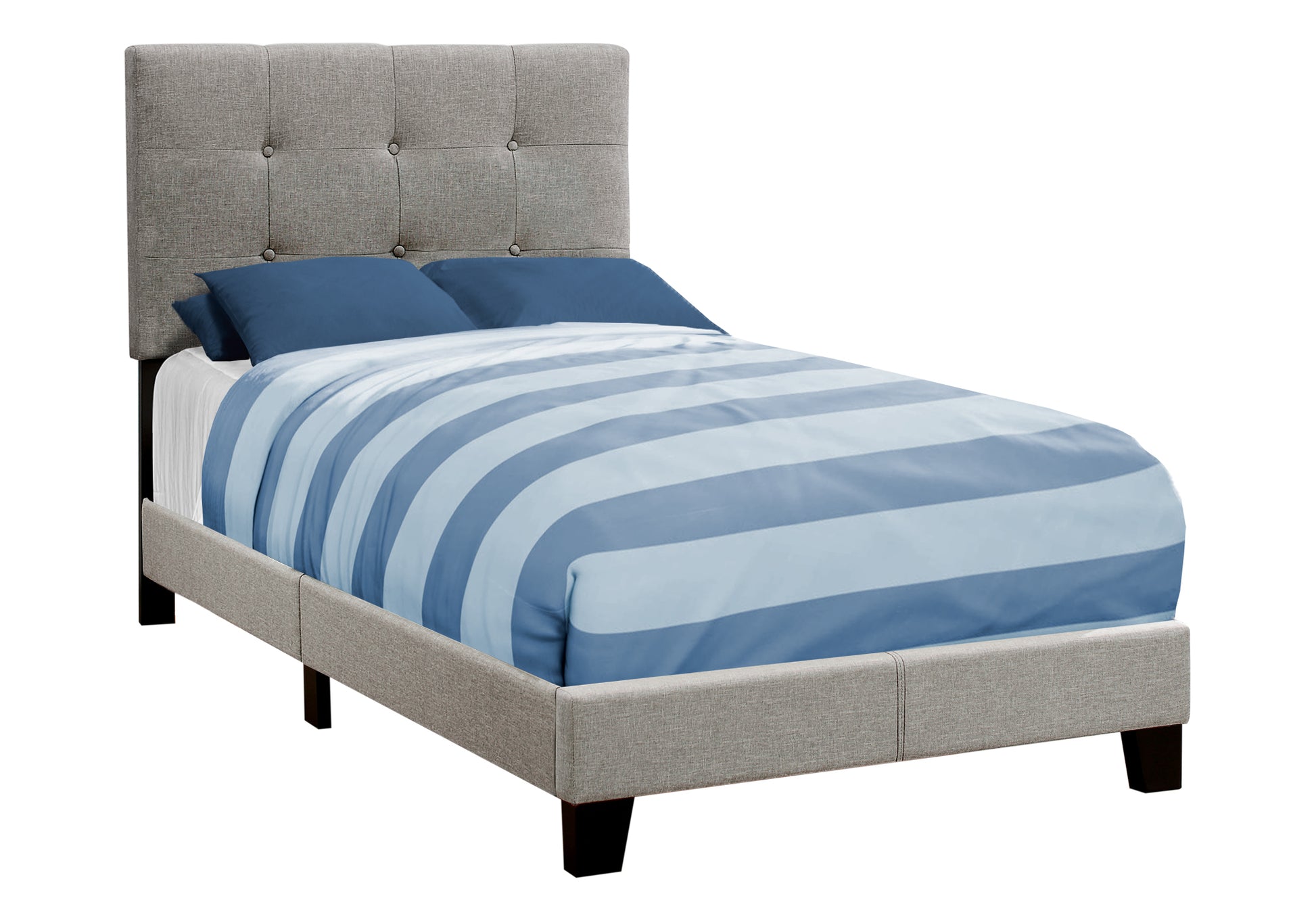 Grey Linen Twin Size Platform Bed Frame for Bedroom