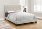 Full Size Beige Upholstered Bed Frame with Linen Look Fabric