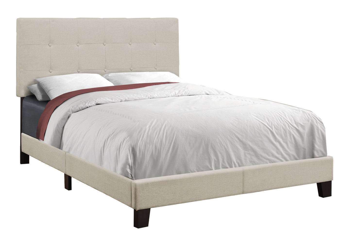 Full Size Beige Upholstered Bed Frame with Linen Look Fabric