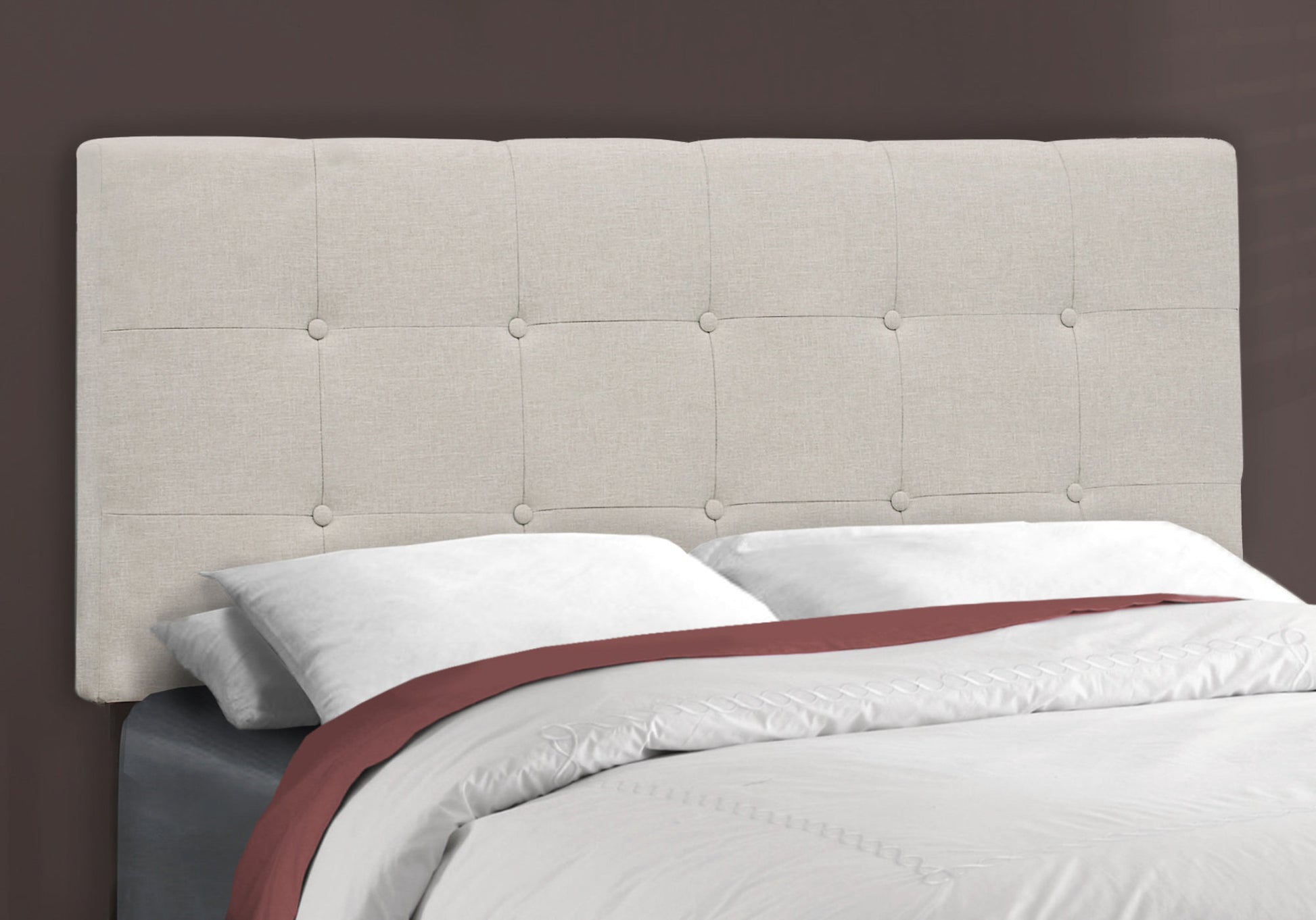 Full Size Beige Upholstered Bed Frame with Linen Look Fabric